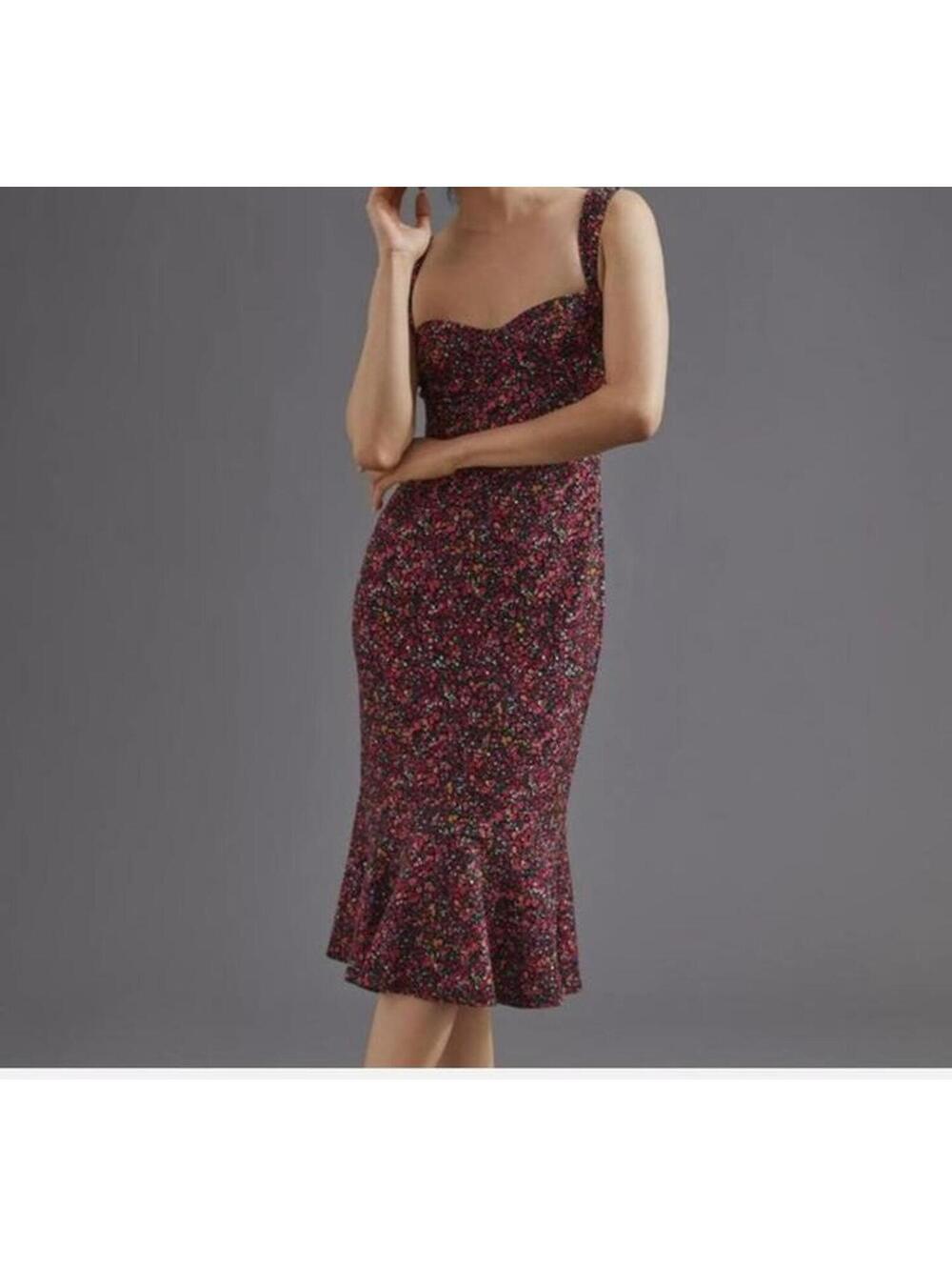 Floral Pattern Sleeveless Midi Dress with Ruffle Hem